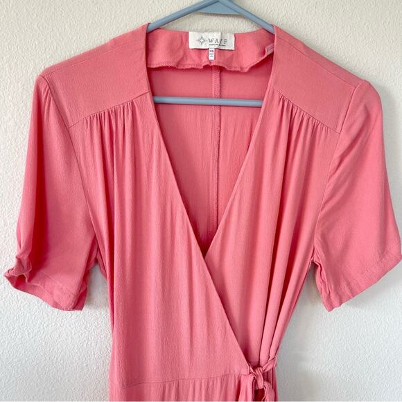 WAYF Pink Wrap Short Sleeve Midi Dress (Size XS) - Picture 3 of 9